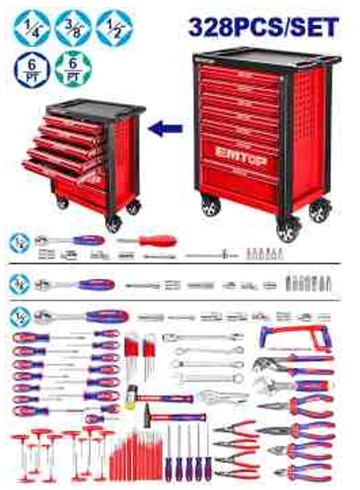 328 Pcs Tool Chest Set, 7-Drawer Cabinet 765x465x812mm, Complete Tools